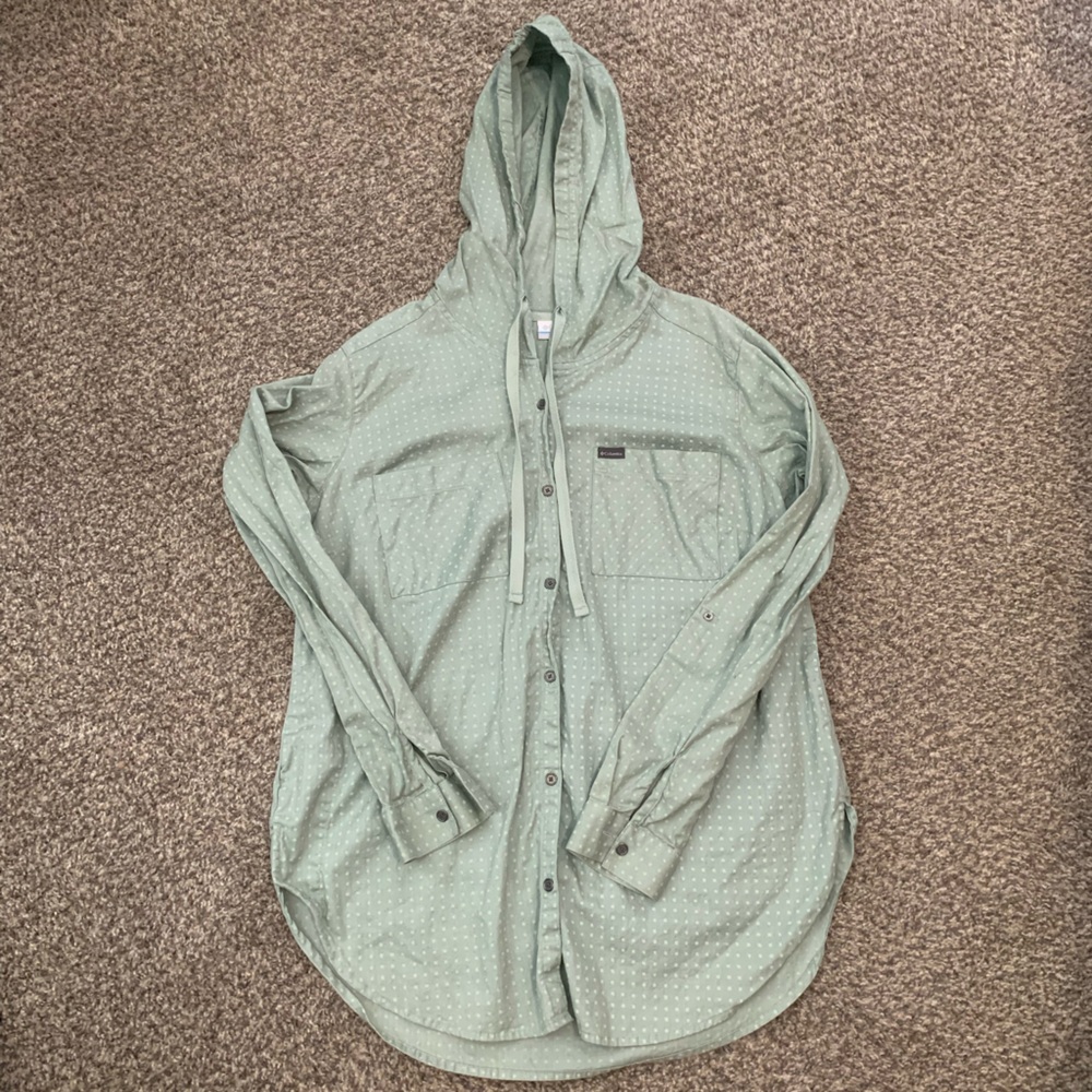 Columbia Green Button Down Shirt with Hood